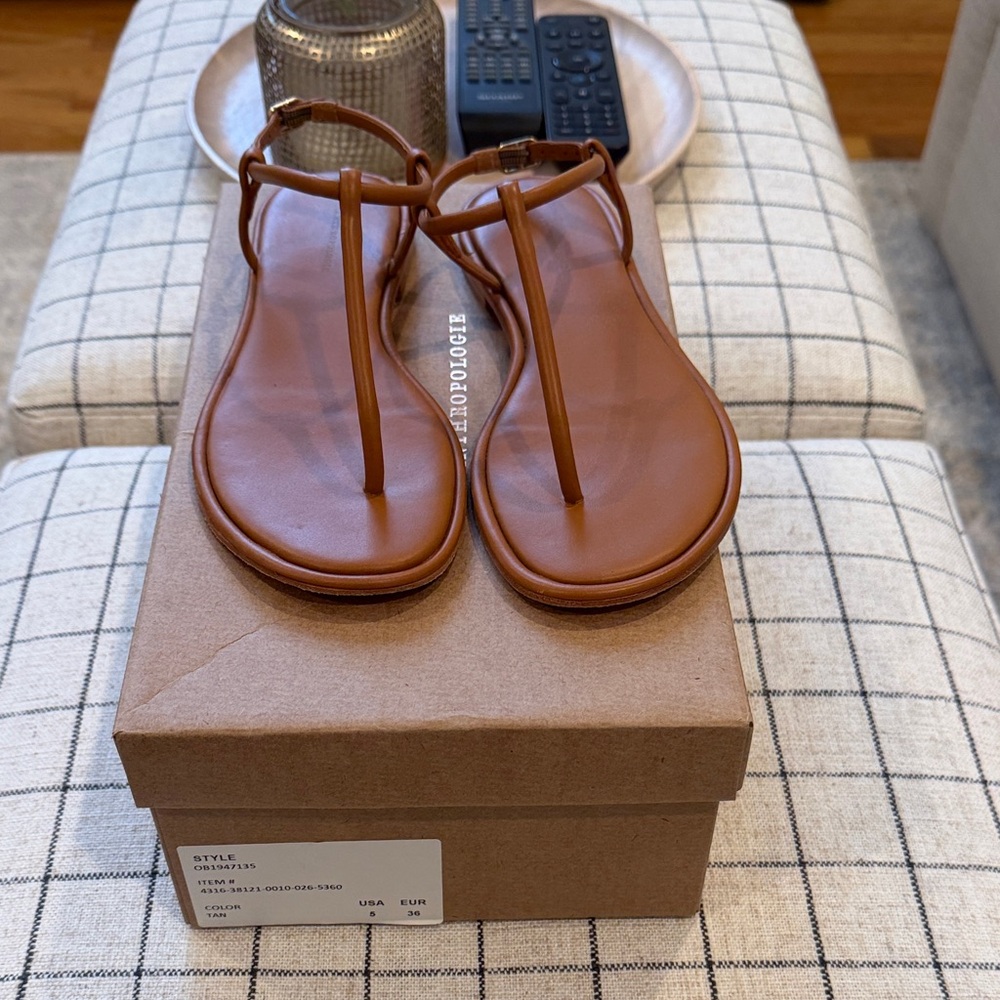 Anthropologie t strap sandals, tan Leather, size 5, like new